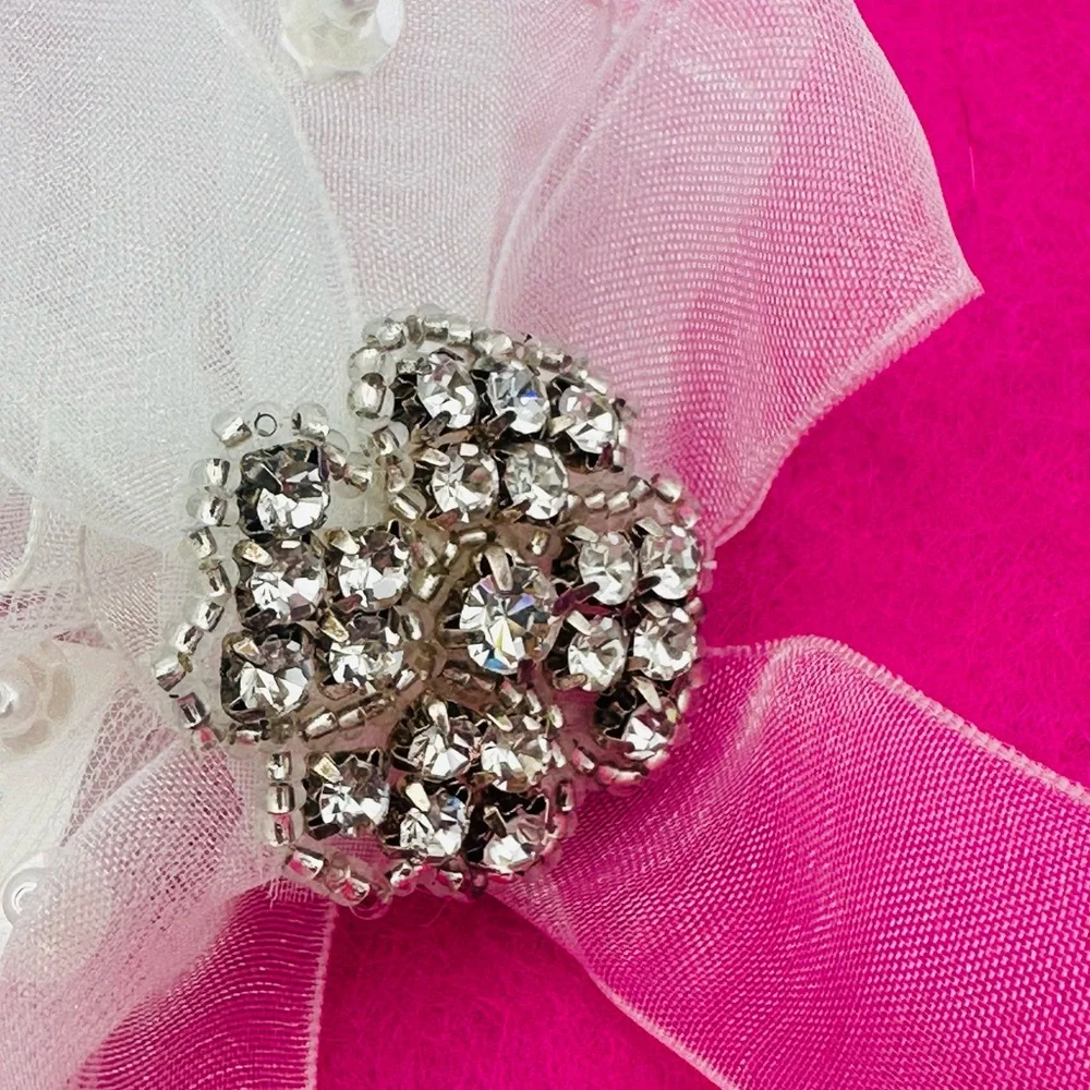 Vintage Bridal Gloves Ruffle & Faux Pearls